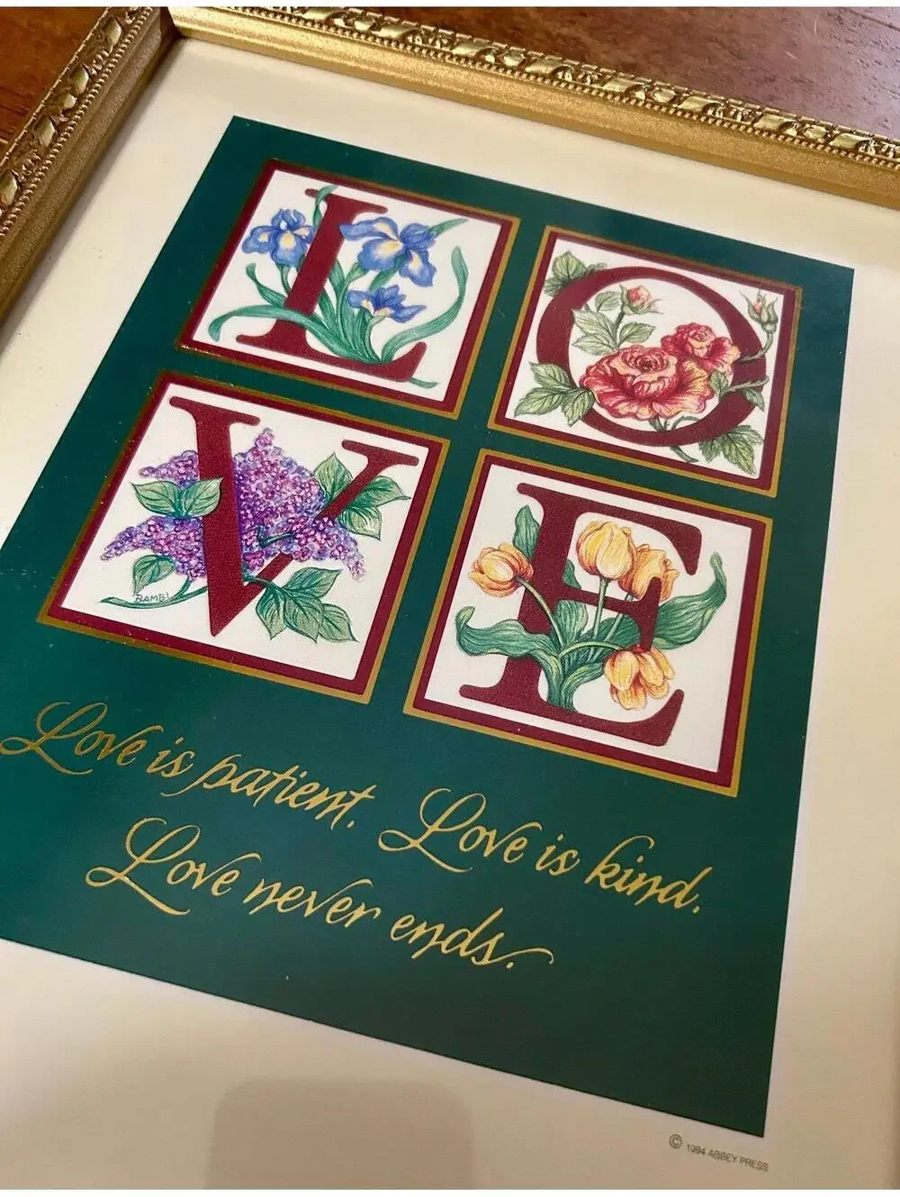 Love Picture Framed, 11 x 9 in, 1994 Abbey Press Love is Patient Love is Kind